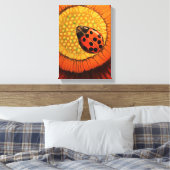 《植物》百日草の花の赤い鮮やかラディバグ キャンバスプリント (インサイチュ (寝室))