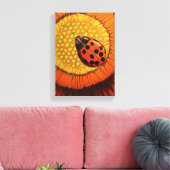 《植物》百日草の花の赤い鮮やかラディバグ キャンバスプリント (インサイチュ (リビング))