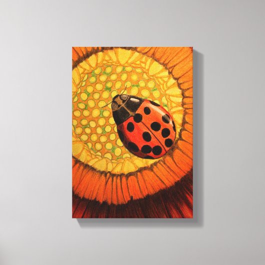 《植物》百日草の花の赤い鮮やかラディバグ キャンバスプリント (正面)