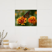 《植物》百日草の（昆虫）オオカバマダラ、モナークエレガンス「Zowie」ポスター ポスター (キッチン)