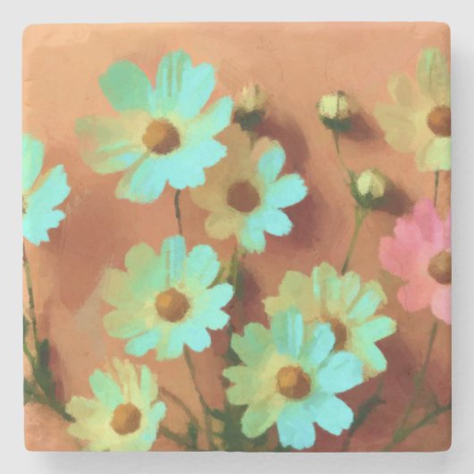 《植物》百日草エレガンス花 ストーンコースター (正面)