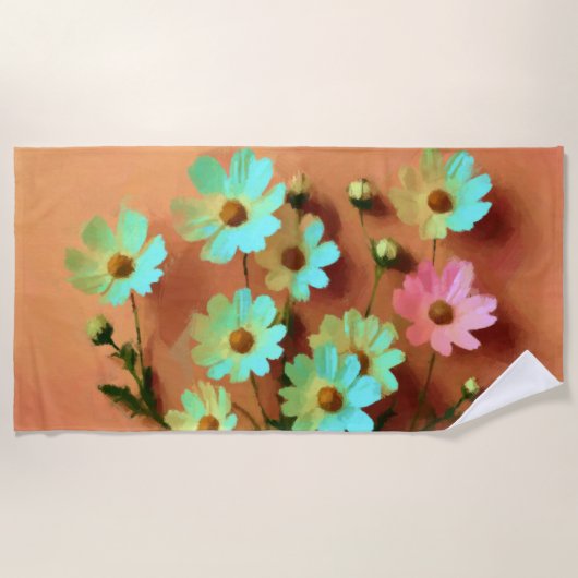 《植物》百日草エレガンス鮮やか植物学 ビーチタオル (正面)