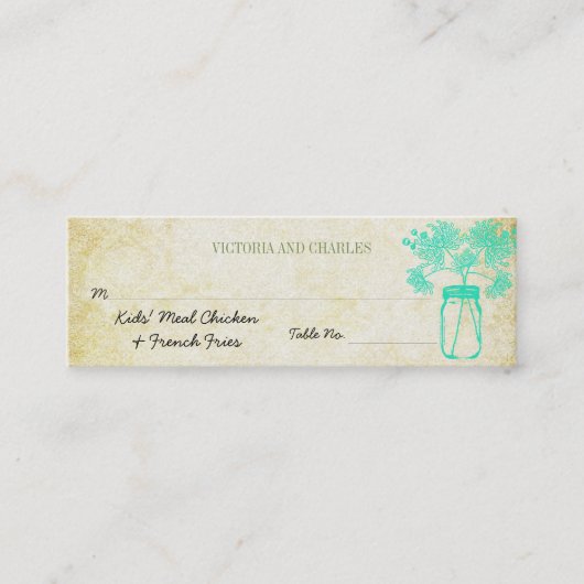 《植物》百日草カラフルズメイソンジャールワイルドフラワー結婚ズメニュー スキニー名刺 (正面)