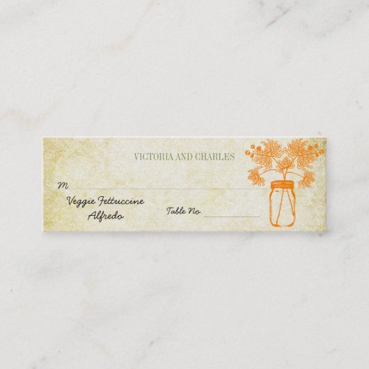 《植物》百日草カラフルズメイソンジャールワイルドフラワー結婚ズメニュー スキニー名刺 (正面)