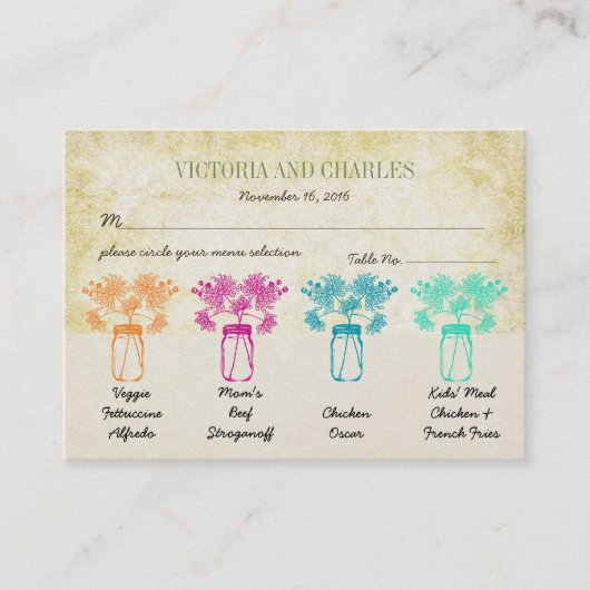 《植物》百日草カラフルズメイソンジャールワイルドフラワー結婚ズ コーリングカード (正面)