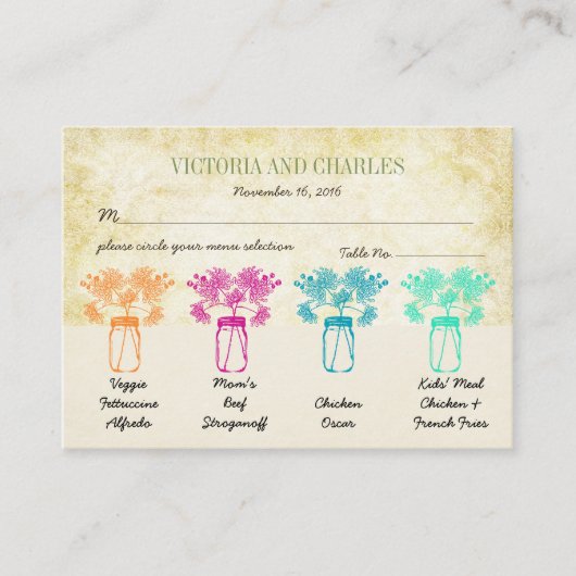 《植物》百日草カラフルズメイソンジャールワイルドフラワー結婚ズ コーリングカード (正面)