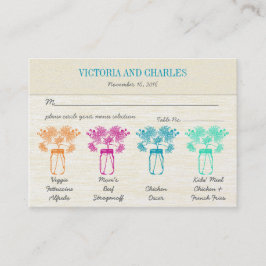 《植物》百日草カラフルズメイソンジャールワイルドフラワー結婚ズ プレイスカード