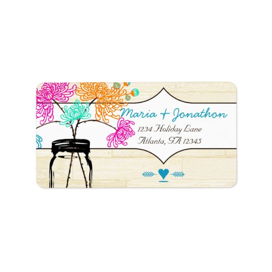 《植物》百日草カラフルズメイソンジャールワイルドフラワー結婚ズ ラベル (正面)