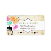 《植物》百日草カラフルズメイソンジャールワイルドフラワー結婚ズ ラベル (正面)