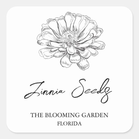 《植物》百日草シーズラベル スクエアシール (正面)