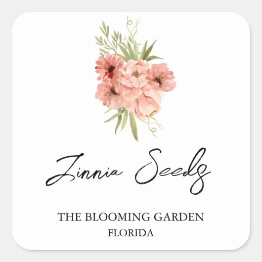 《植物》百日草シーズラベル スクエアシール (正面)