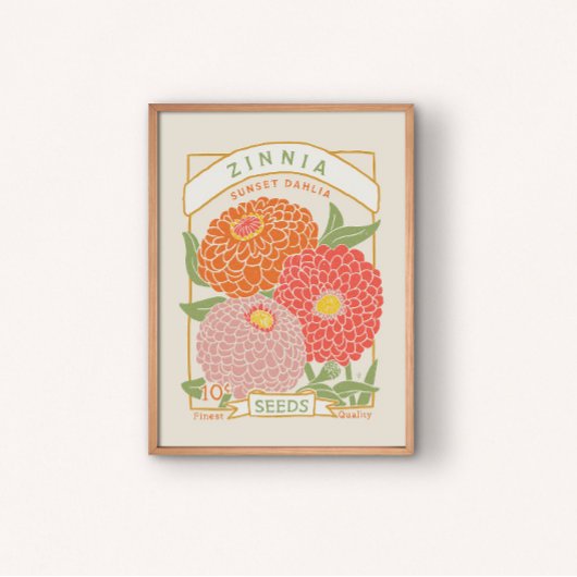 《植物》百日草シードパケットポスター ポスター