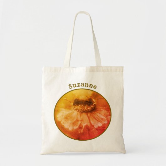 《植物》百日草デイジーフラワーヴィンテージセピアパーソナライズされた トートバッグ (正面)