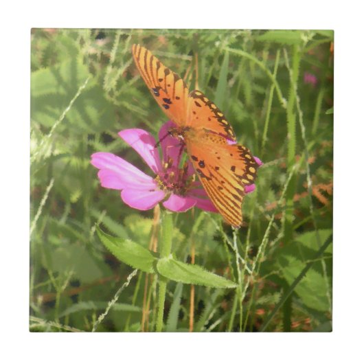 《植物》百日草&バタフライタイル タイル (正面)