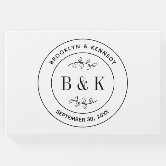 植物 花の 遊び心 アルファベットモノグラム 結婚 カップル 名前 ゲストブック (正面)