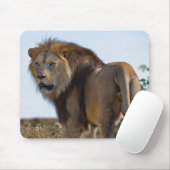 植生の間に立ち、後ろから見えるライオン マウスパッド (マウス)