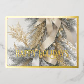 植生エバーグリーンスプレーオーナメント暖灰色金ゴールド 箔シーズンカード (正面)