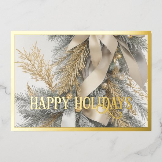 植生エバーグリーンスプレーオーナメント暖灰色金ゴールド 箔シーズンカード (正面)