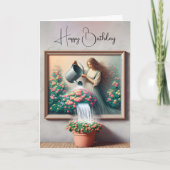 植絵を描物に水をやった女性 カード (正面)