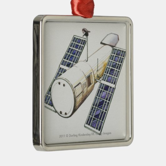 検出のために使用される衛星のイラストレーション メタルオーナメント (右)