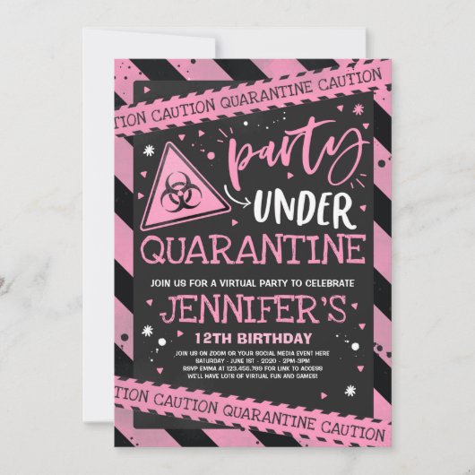 検疫の誕生日パーティーの招待の仮想ズーム 招待状 (正面)