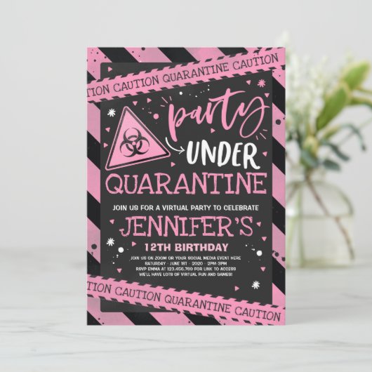 検疫の誕生日パーティーの招待の仮想ズーム 招待状 (スタンド正面)