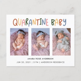 検疫カラフルベビー3写真誕生 インビテーションポストカード