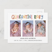 検疫カラフルベビー3写真誕生 インビテーションポストカード (正面/裏面)