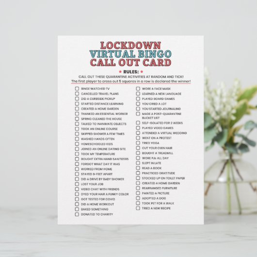 検疫ビンゴロックダウン活動の呼び出しリスト (スタンド正面)