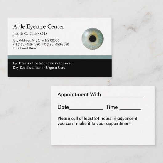 検眼医のモダンなアポイントメントの名刺 予約カード (正面/裏面)