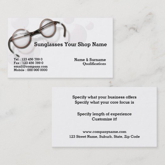 検眼医の光学ヴィンテージのサングラスフレーム 名刺 (正面/裏面)