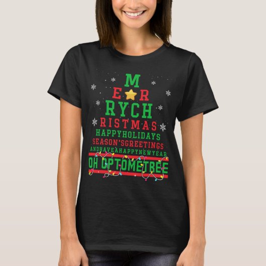 検眼用クリスマスツリー眼鏡アイクリスマス Tシャツ (正面)