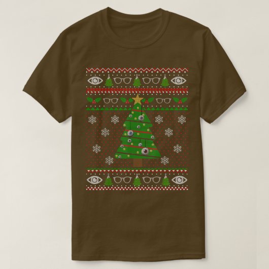 検眼用クリスマス醜いセーターOhオプトメツリー Tシャツ (デザイン正面)