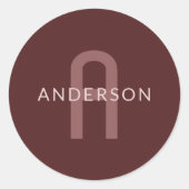 検索モダン名モノグラムの前 | マルーンレッド ラウンドシール (正面)