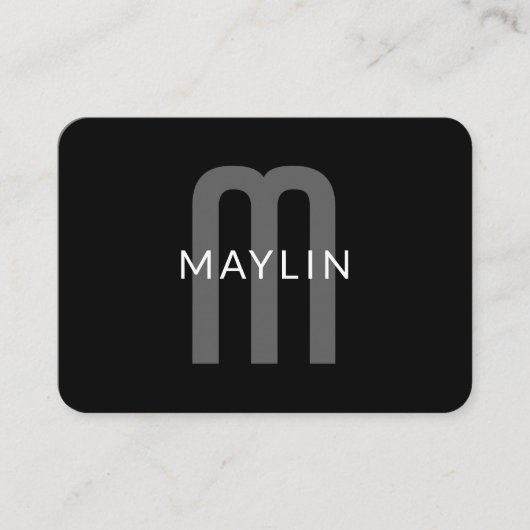 検索モダン名モノグラムの前 | 黒い灰色の白 エンクロージャーカード (正面)
