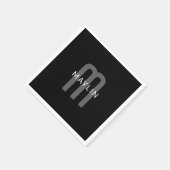 検索モダン名モノグラムの前 | 黒い灰色の白 スタンダードカクテルナプキン (角)