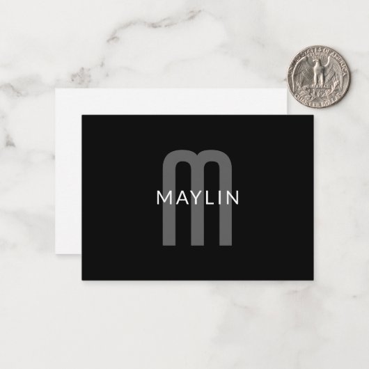 検索モダン名モノグラムの前 | 黒い灰色の白 ノートカード (正面/裏面インサイチュ)