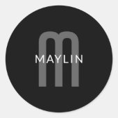 検索モダン名モノグラムの前 | 黒い灰色の白 ラウンドシール (正面)