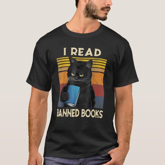 検閲された本を読む猫 本の虫 読書 本4 Tシャツ (正面)