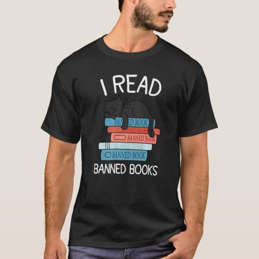 検閲された本を読む 黒猫の読者・司書 フリー Tシャツ (正面)