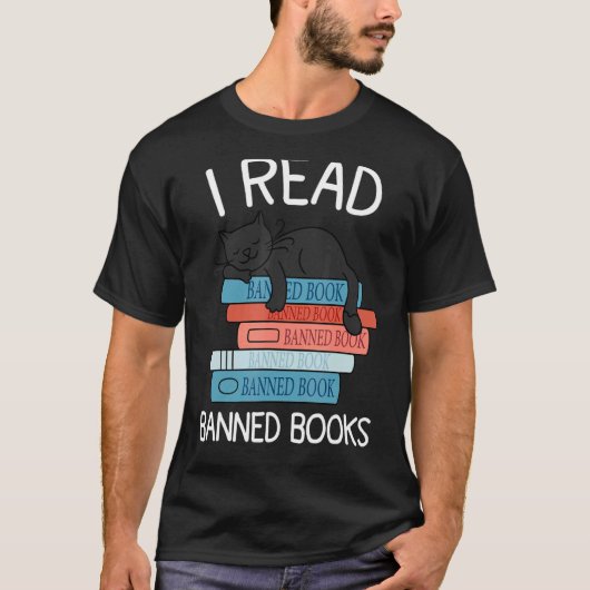 検閲された本を読む 黒猫の読者 司書 フリ Tシャツ (正面)