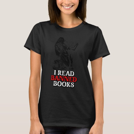 検閲された本を読む 黒猫 読書家 女性 Tシャツ (正面)
