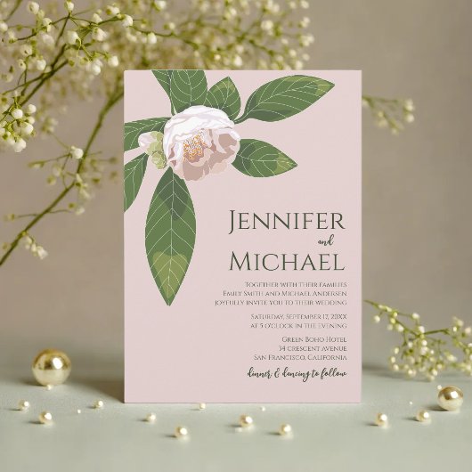 椿と緑のエレガシンプルントウェディング 招待状