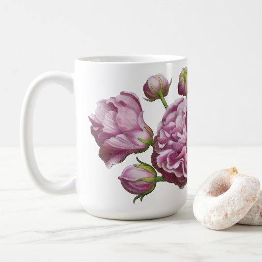 椿のローズガーデンの花 コーヒーマグカップ (ドーナツ)