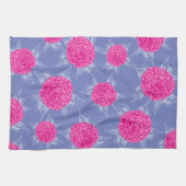 椿の花とインクス葉キックピンクブルー キッチンタオル (横)