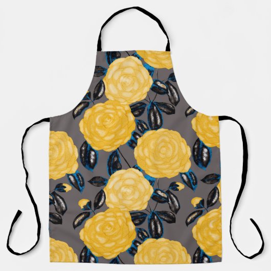 椿の花と水色のシームレスなパターン。 エプロン (正面)