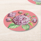 椿バラガーデンフラワーズラウンド紙コースター ラウンドペーパーコースター (アングル)