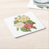 椿、水仙、パンジーby Redoune スクエアペーパーコースター (アングル)