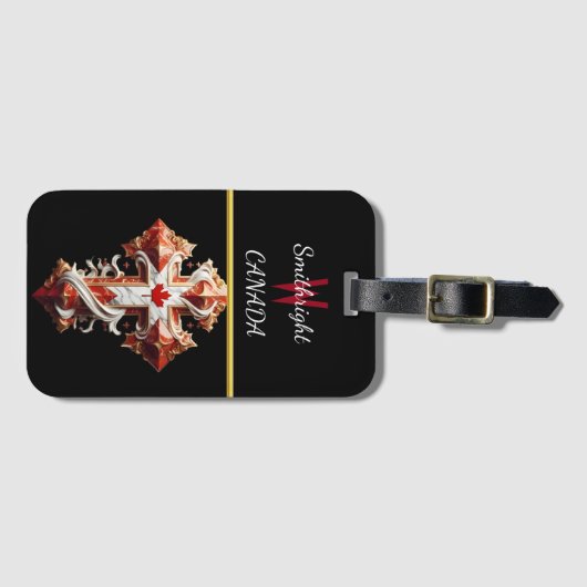 楓の葉を持つ愛国的な十字架 ラゲッジタグ (正面横)