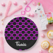 楕円の形状ピンクの黒 ペーパープレート (パーティー)